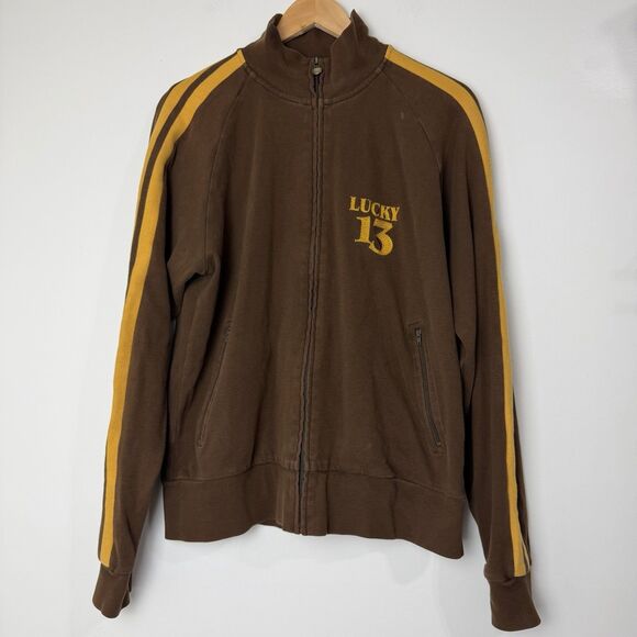 Lucky Brand Other - Lucky Brand Y2K Vintage Full Zip Sweater Jacket Lucky 13 Brown Yellow Men’s S